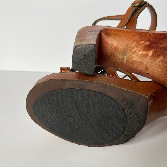 Vintage 70s Bear Traps Wooden & Leather Platform Heel Sandals Women's size 7.5 - Picture 14 of 15